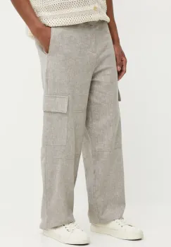 IRO pantaloni din in barbati, culoarea bej, cu fason cargo, MP23ADRIANO imagine