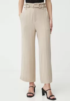 IRO pantaloni din lana culoarea bej, lat, high waist imagine