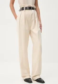 IRO pantaloni femei, culoarea bej, drept, high waist, WM23KOTEL imagine