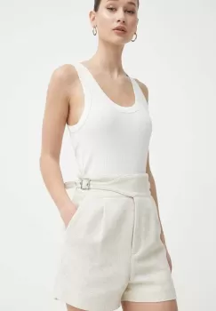 IRO pantaloni scurti din amestec de in culoarea bej, neted, high waist imagine