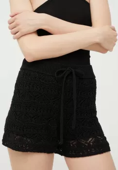 IRO pantaloni scurti din amestec de in culoarea negru, neted, high waist imagine