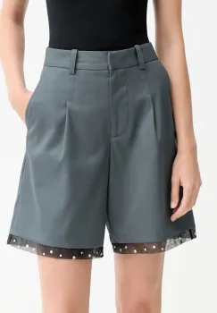 IRO pantaloni scurti din lana culoarea gri, cu imprimeu, high waist, WP30SOLENNA imagine