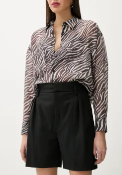 IRO pantaloni scurti din lana femei, culoarea negru, neted, high waist, WP30CARRINA imagine