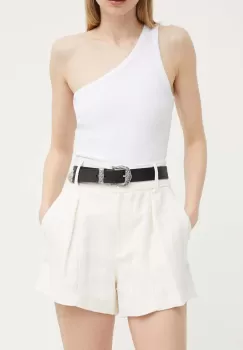 IRO pantaloni scurti femei, culoarea bej, neted, high waist imagine