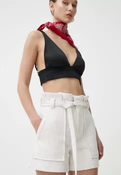 IRO pantaloni scurti femei, culoarea bej, neted, high waist imagine