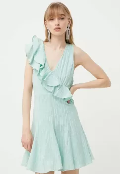 IRO rochie din bumbac culoarea turcoaz, mini, evazati imagine