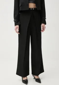 ISABELLE BLANCHE pantaloni din amestec de in femei, culoarea negru, drept, high waist, IS25SS-P059-T004 imagine