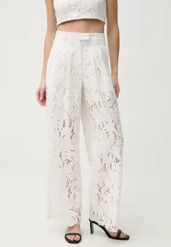 ISABELLE BLANCHE pantaloni femei, culoarea alb, lat, high waist, IS25SS-P136-T020 imagine