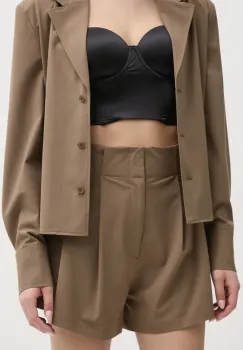 ISABELLE BLANCHE pantaloni scurti femei, culoarea bej, neted, high waist, IS25SS-P019-T003 imagine