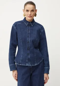 Ivy Oak camasa jeans femei, culoarea albastru marin, cu guler clasic, regular, IO112343 imagine