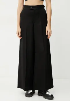 Ivy Oak pantaloni din in PIERA ANN femei, culoarea negru, lat, high waist, IO115208 imagine