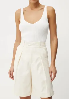 Ivy Oak pantaloni scurti femei, culoarea bej, uni, high waist, IO115171 imagine
