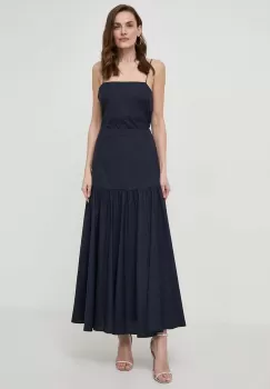 Ivy Oak rochie din bumbac culoarea albastru marin, maxi, evazati, IO117615 imagine