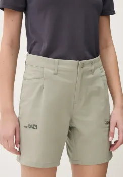 Jack Wolfskin pantaloni scurti outdoor Prelight Stride culoarea verde, neted, high waist, A63785 imagine