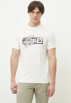 Jack Wolfskin tricou Brand barbati, culoarea bej, cu imprimeu, A64116 imagine