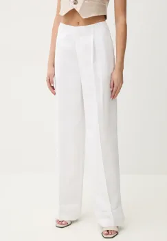 jeansrl Blumarine pantaloni din amestec de in femei, culoarea alb, drept, high waist, RA5161.T8823 imagine