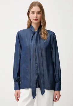 Joop! camasa jeans culoarea bleumarin, cu un decolteu legat, relaxed, 30047820 imagine