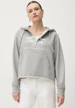 Joop! hanorac de bumbac femei, culoarea gri, cu gluga, cu imprimeu, 30046271 imagine