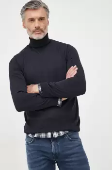 Joop! pulover de lana barbati, culoarea albastru marin, light, cu guler imagine