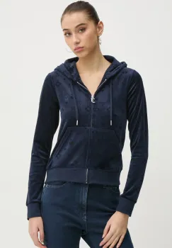 Juicy Couture bluza din velur culoarea albastru marin, cu gluga, modelator, JCWAS125302 imagine