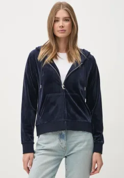 Juicy Couture bluza din velur culoarea albastru marin, cu gluga, neted, JCAP176 imagine