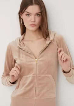 Juicy Couture bluza din velur culoarea bej, cu gluga, neted imagine