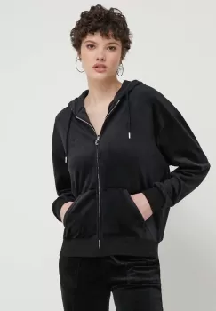 Juicy Couture bluza din velur culoarea negru, cu gluga, cu imprimeu imagine