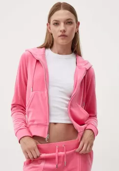 Juicy Couture bluza din velur culoarea roz, cu gluga, neted, JCAP176 imagine