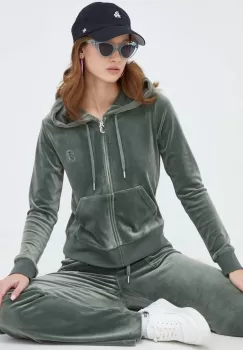 Juicy Couture bluza din velur culoarea verde, cu gluga, neted imagine