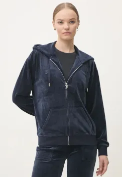 Juicy Couture bluza din velur HALAN OVERSIZED HOODIE culoarea bleumarin, cu gluga, uni, JCWAS24342 imagine