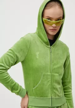 Juicy Couture bluza din velur HERITAGE ROBYN HOODIE culoarea verde, cu gluga, neted, JCSEBJ007 imagine