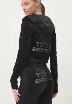 Juicy Couture bluza din velur REGAL MADISON HOODIE culoarea negru, cu gluga, neted, JCBAS224828 imagine