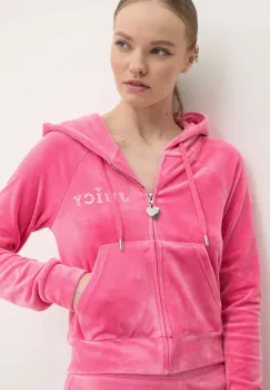 Juicy Couture bluza din velur REGAL MADISON HOODIE culoarea roz, cu gluga, neted, JCBAS224828 imagine