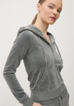 Juicy Couture bluza din velur ROBERTSON CLASS culoarea gri, cu gluga, neted, JCAP176 imagine