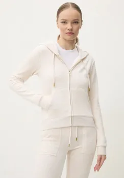 Juicy Couture bluza din velur ROBERTSON GOLD culoarea bej, cu gluga, melanj, JCAP176G imagine