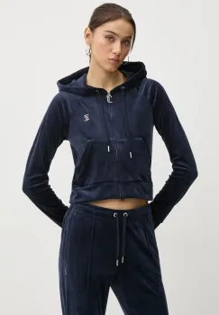 Juicy Couture bluza femei, culoarea albastru marin, cu gluga, cu imprimeu, JCWA122001 imagine