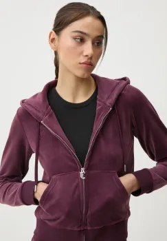 Juicy Couture bluza femei, culoarea bordo, cu gluga, neted, JCAP176EU imagine