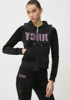 Juicy Couture bluza femei, culoarea negru, cu gluga, cu imprimeu, JCBAS125861 imagine