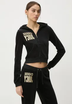 Juicy Couture bluza femei, culoarea negru, cu gluga, cu imprimeu, JCGAS125001 imagine