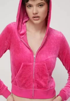 Juicy Couture bluza femei, culoarea roz, cu gluga, cu imprimeu imagine
