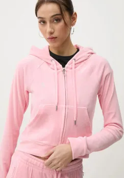 Juicy Couture bluza femei, culoarea roz, cu gluga, cu imprimeu, JCWA122001 imagine