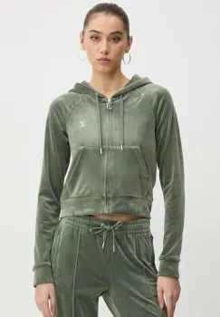 Juicy Couture bluza femei, culoarea verde, cu gluga, cu imprimeu, JCWA122001 imagine