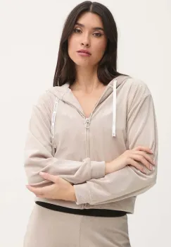 Juicy Couture bluza pijama LIV RIB VELOUR HOODIE femei, culoarea bej, JCLBJ125503 imagine