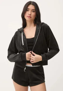 Juicy Couture bluza pijama LIV RIB VELOUR HOODIE femei, culoarea negru, JCLBJ125503 imagine