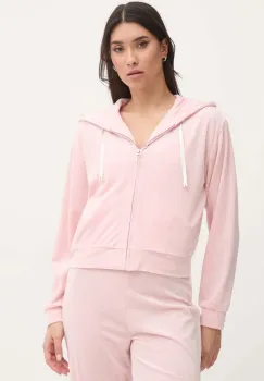 Juicy Couture bluza pijama LIV RIB VELOUR HOODIE femei, culoarea roz, JCLBJ125503 imagine