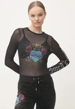 Juicy Couture bluza SACRED HEART MESH LS TOP femei, culoarea negru, cu imprimeu, JCBCT224836 imagine