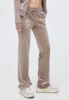 Juicy Couture pantaloni de trening din velur culoarea bej, neted imagine