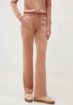 Juicy Couture pantaloni de trening din velur DEL RAY GOLD culoarea bej, neted, JCAP180G imagine
