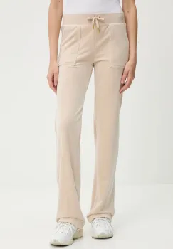 Juicy Couture pantaloni de trening din velur DEL RAY POCKETED PANT culoarea bej, uni, JCAP180G imagine