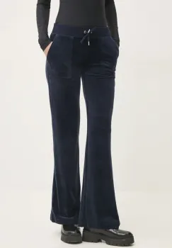 Juicy Couture pantaloni de trening din velur LAYLA POCKET LR culoarea bleumarin, uni, JCSEBJ001 imagine